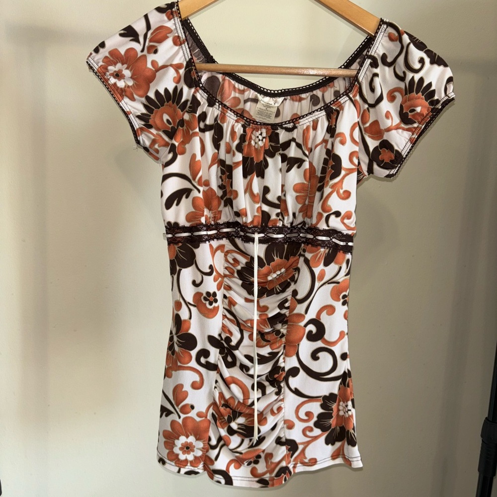 Floral Brown and White Women's Top